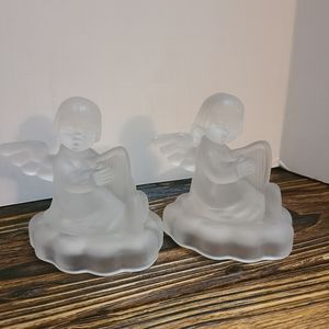 Vintage Goebel Avon Frosted Glass Angel Cherub Candle Holders